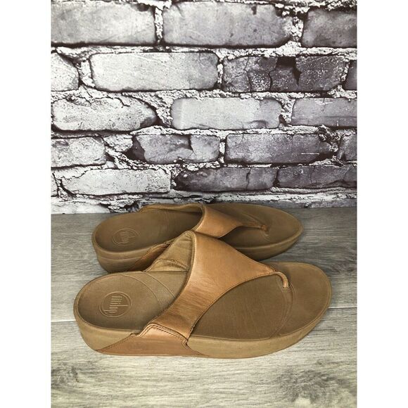 Fitflop Camel Tan Leather Flip Flop Wobble Board Sandals Women’s Sz 10M US/42EU - Picture 9 of 16